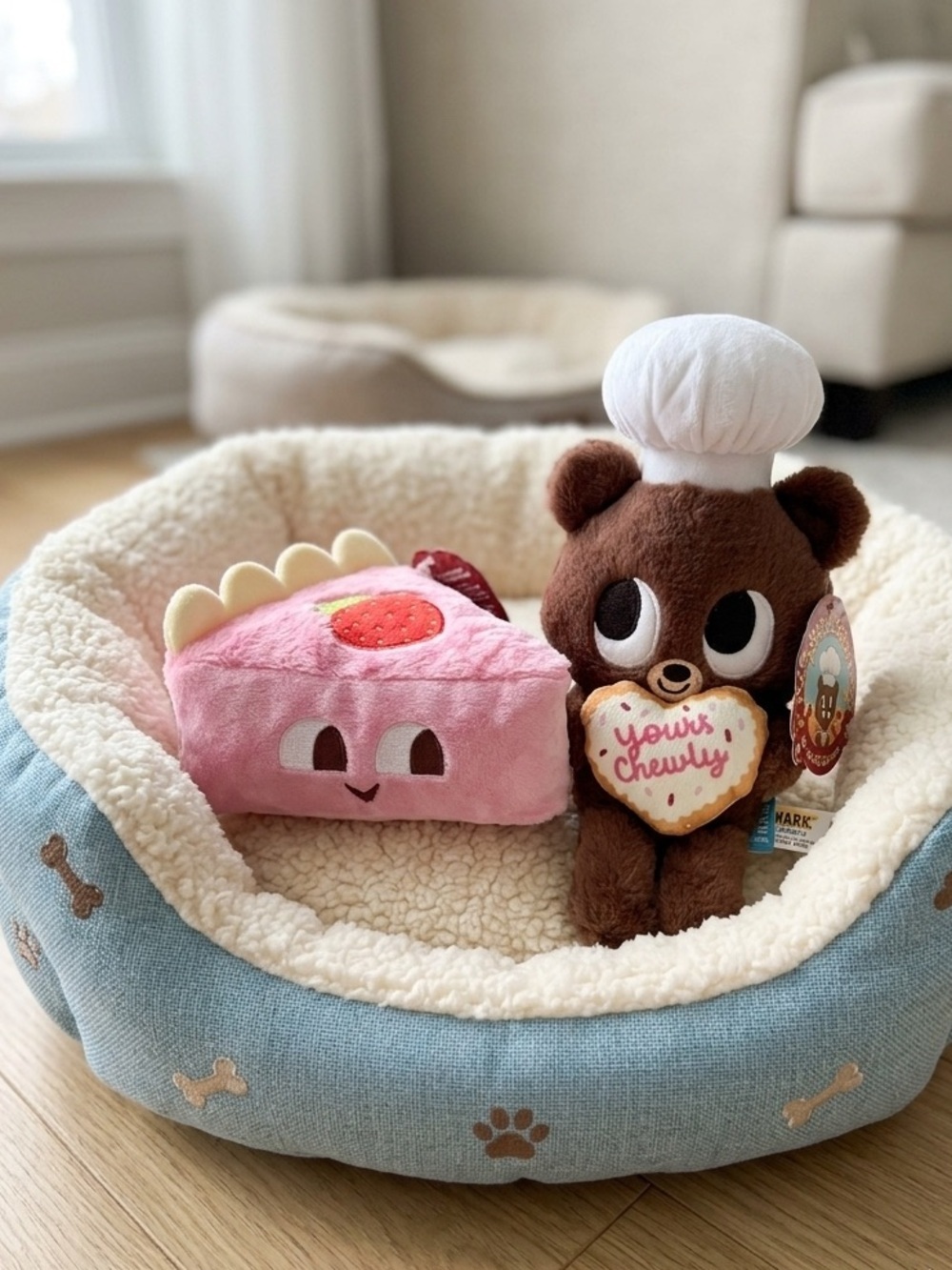 BARKBOX Dog Toy Bundle | Plush Cake Slice + “Yours Chewly” Chef Bear | NWT